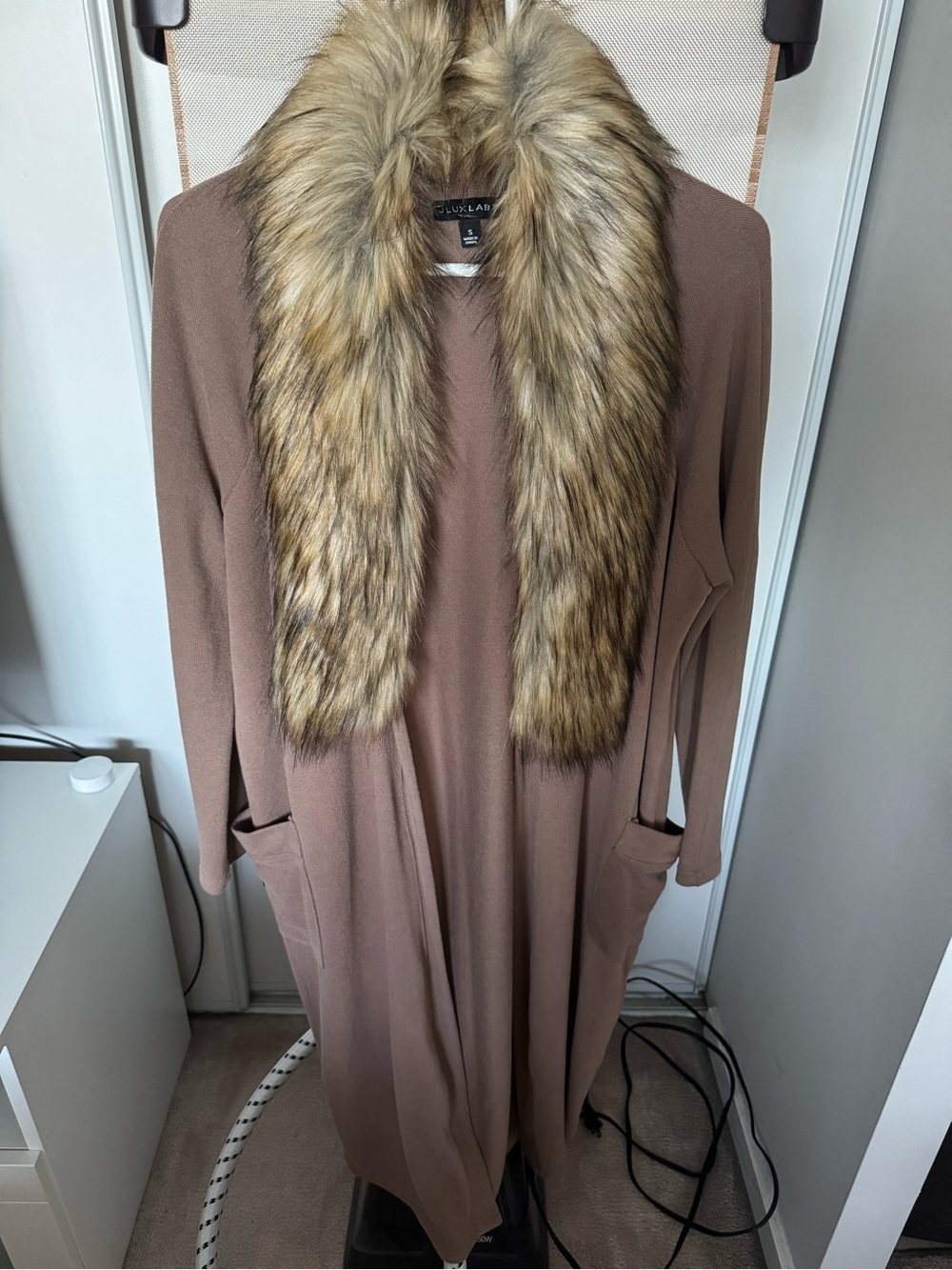Jluxlabel | Taupe Duster Coat with Faux Fur Collar